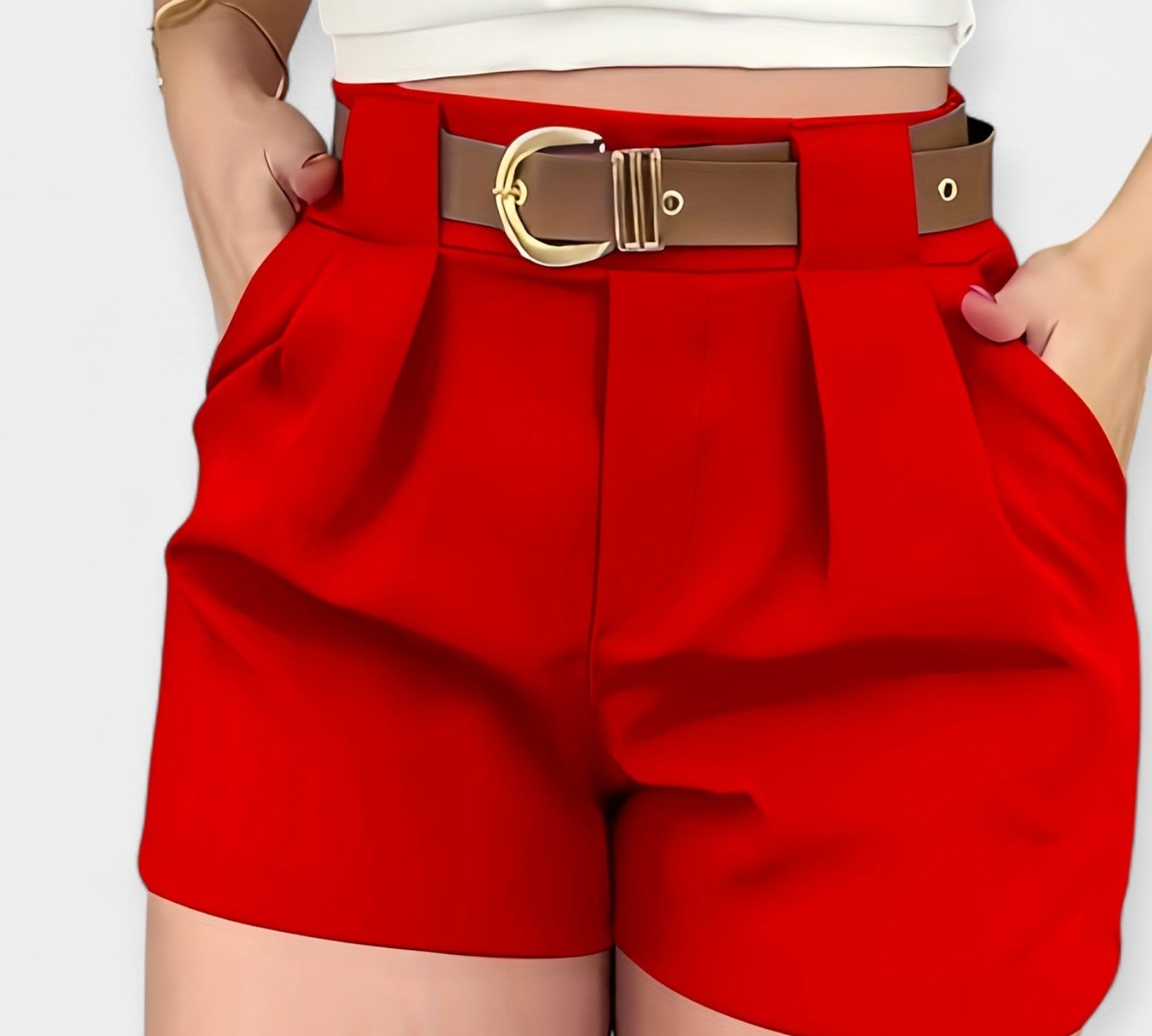 Visoki Srednji Plisirani Šorts