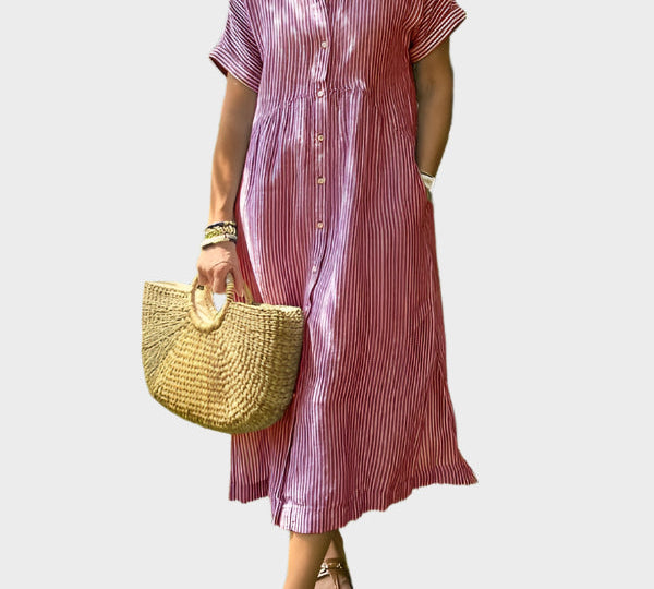Prugasto košulja haljina s ukrasnim krilcima, gumbima i funkcionalnim džepovima