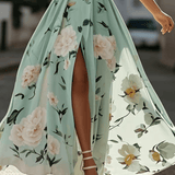 Julie | Svijetlozeleni Cvjetni Chiffon Haljina s Jednim Rame
