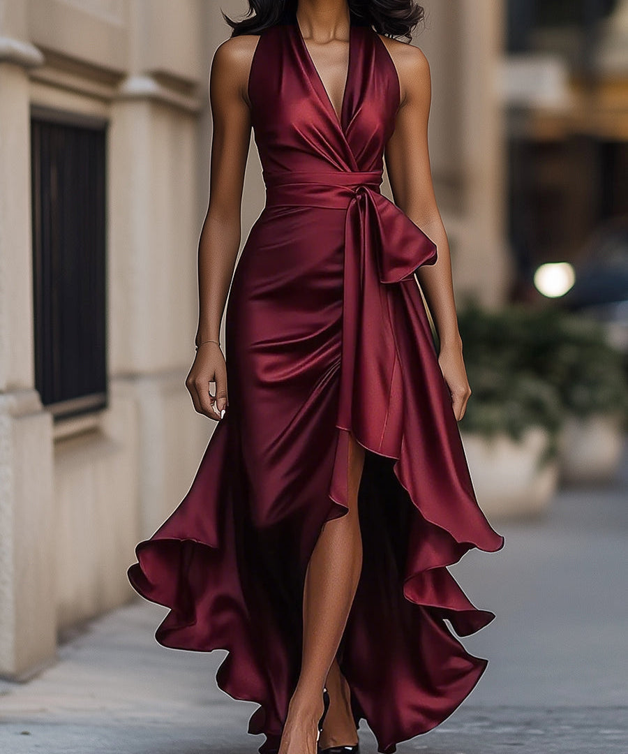 Camila - Satin Ruffle Preklopna haljina