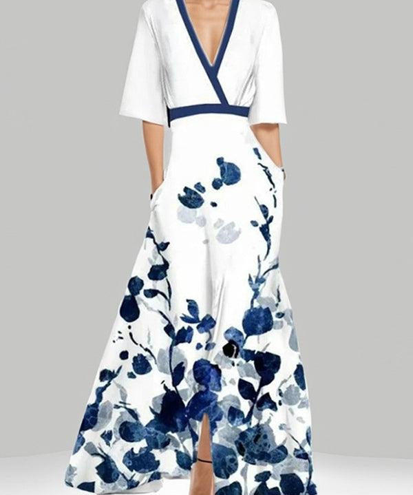 Lea | Elegantna Maxi Haljina s Polu-Rukavima uz More