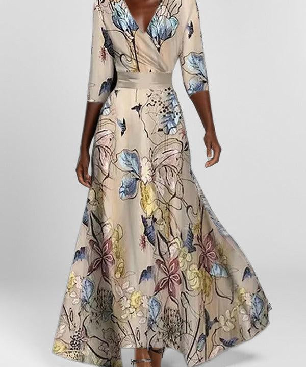 Lea | Elegantna Maxi Haljina s Polu-Rukavima uz More