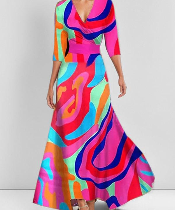 Lea | Elegantna Maxi Haljina s Polu-Rukavima uz More