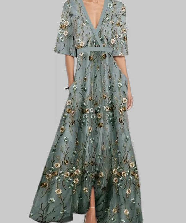 Lea | Elegantan Maxi Haljina s Polu-Rukavima uz More