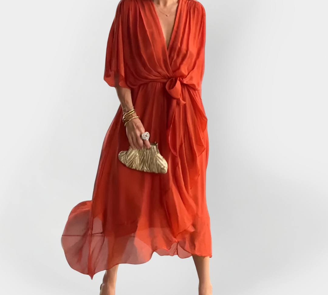 Svilena haljina s V-izrezom