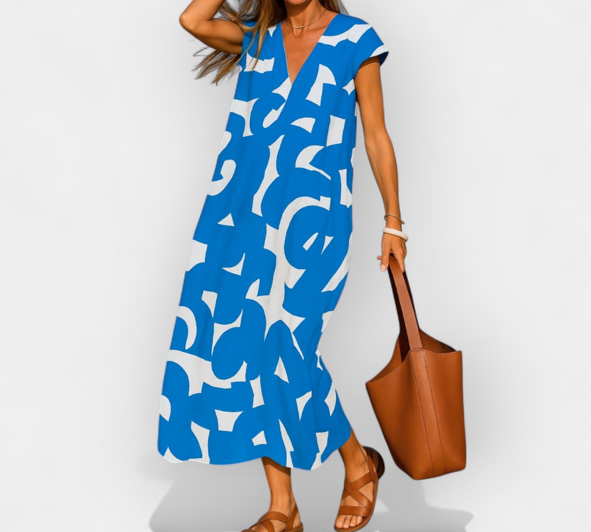 Prozračno haljina s V-izrezom i modernim dizajnom