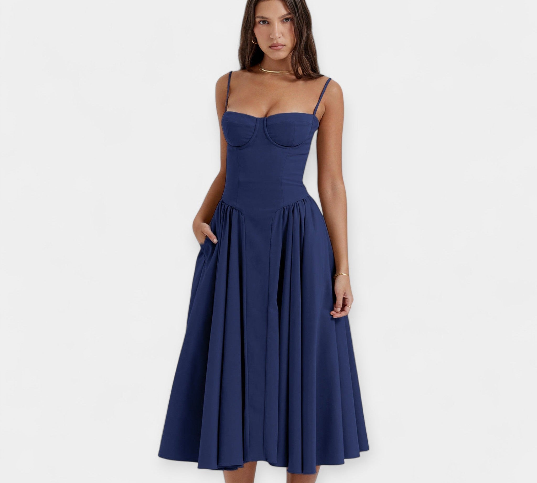 Retro midi haljina s tanka naramenica