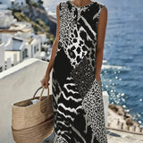 Wren™ | Ženska maksi haljina bez rukava s leopard patchwork printom