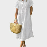 Prugasto košulja haljina s ukrasnim krilcima, gumbima i funkcionalnim džepovima