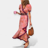 Romantična haljina s remenom i satenskim volanom