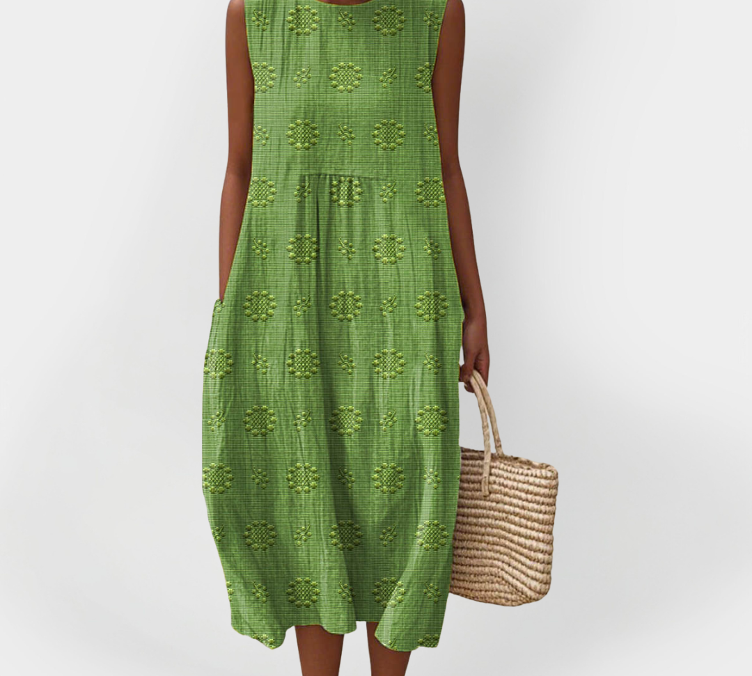 Elegantno pamučno brezrukavo haljina s džepovima