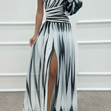Shiloh – Elegantna Maxi Haljina s Prugastim Uzorkom i Jednim Ramenom