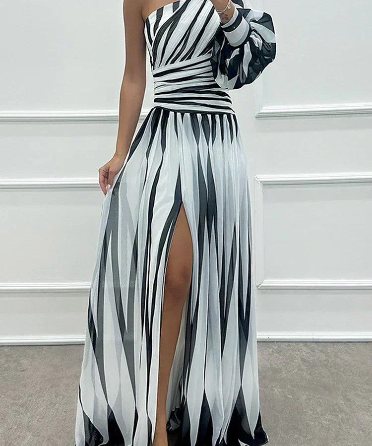 Shiloh - Elegantna Maxi Haljina s Prugicama i Jednim Rame