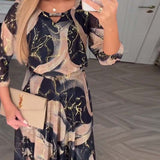Sylvie™ | Ženska elegantna haljina s printom s rukavima 3/4 duljine i strukiranim strukom