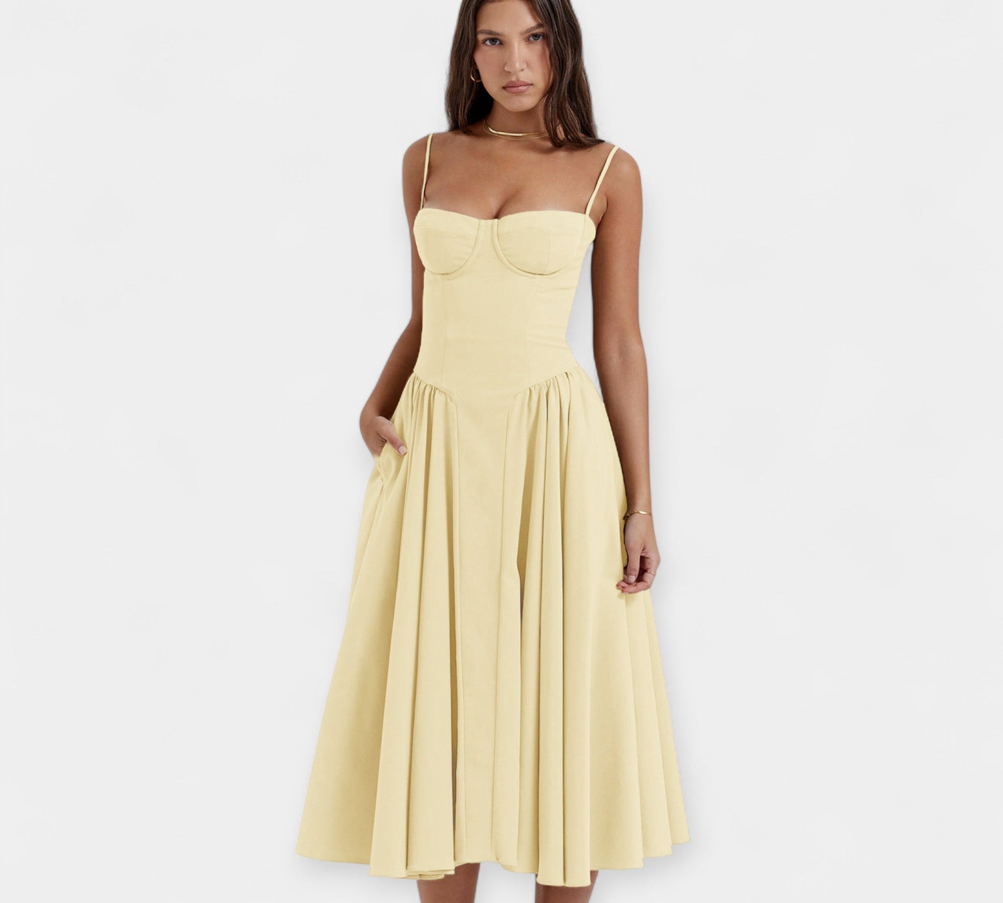 Retro midi haljina s tanka naramenica