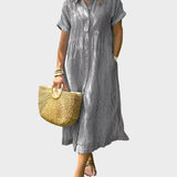 Prugasto košulja haljina s ukrasnim krilcima, gumbima i funkcionalnim džepovima