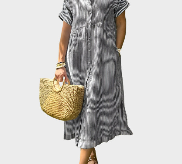 Prugasto košulja haljina s ukrasnim krilcima, gumbima i funkcionalnim džepovima