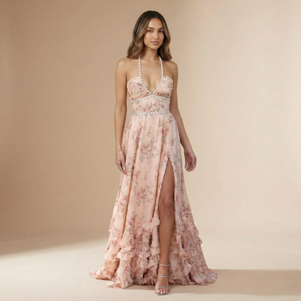Ženska Cvjetna Halter Maxi Haljina s Prorezom za Vjenčanje
