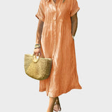 Prugasto košulja haljina s ukrasnim krilcima, gumbima i funkcionalnim džepovima