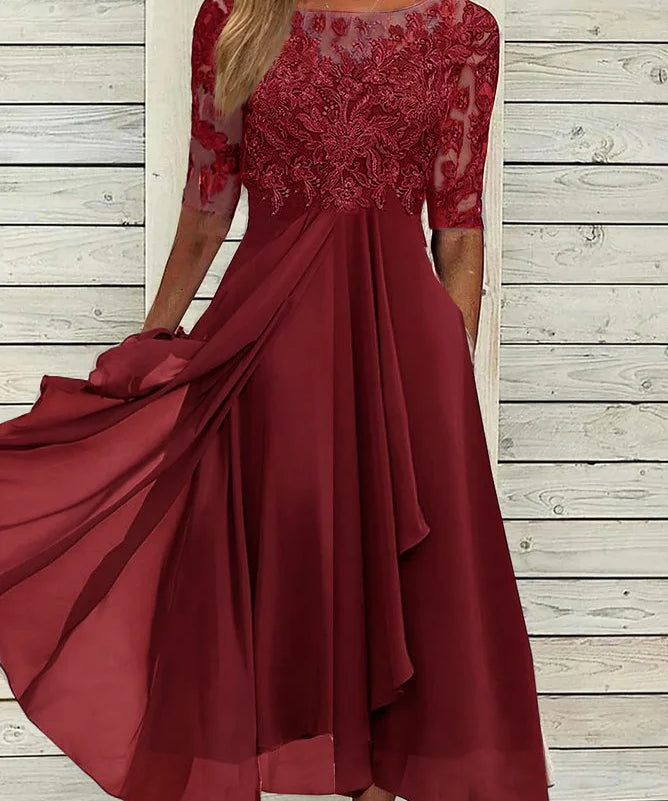 Puck™ - Elegantna midi haljina od čipke