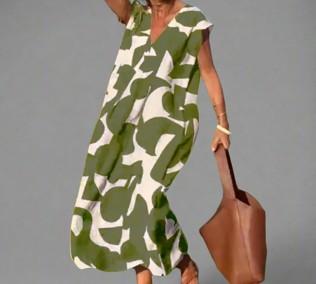 V haljina s otiskom od tkanine