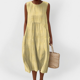 Elegantno pamučno brezrukavo haljina s džepovima