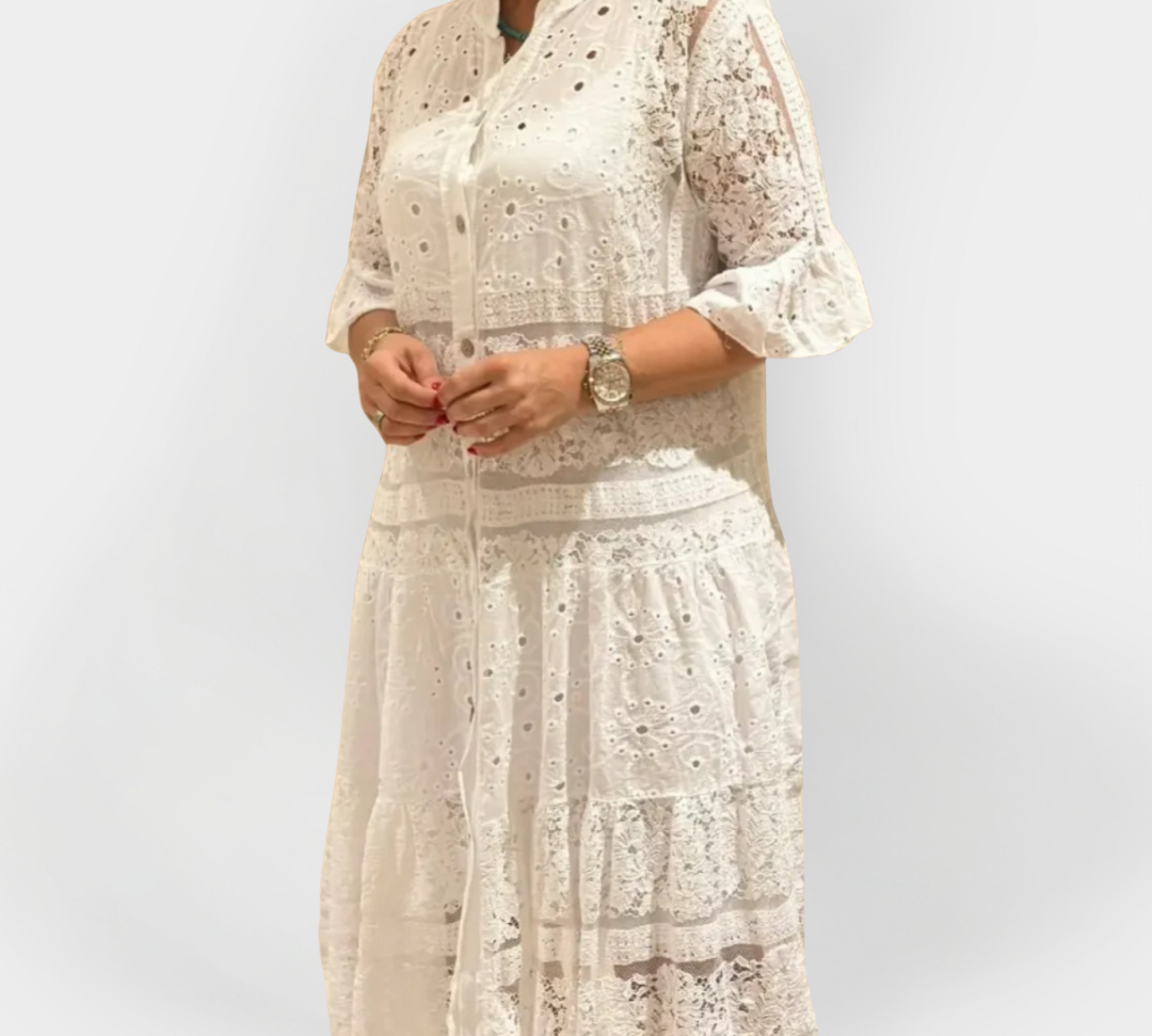 Haljina od čipke s rukavima i prednjim gumbima