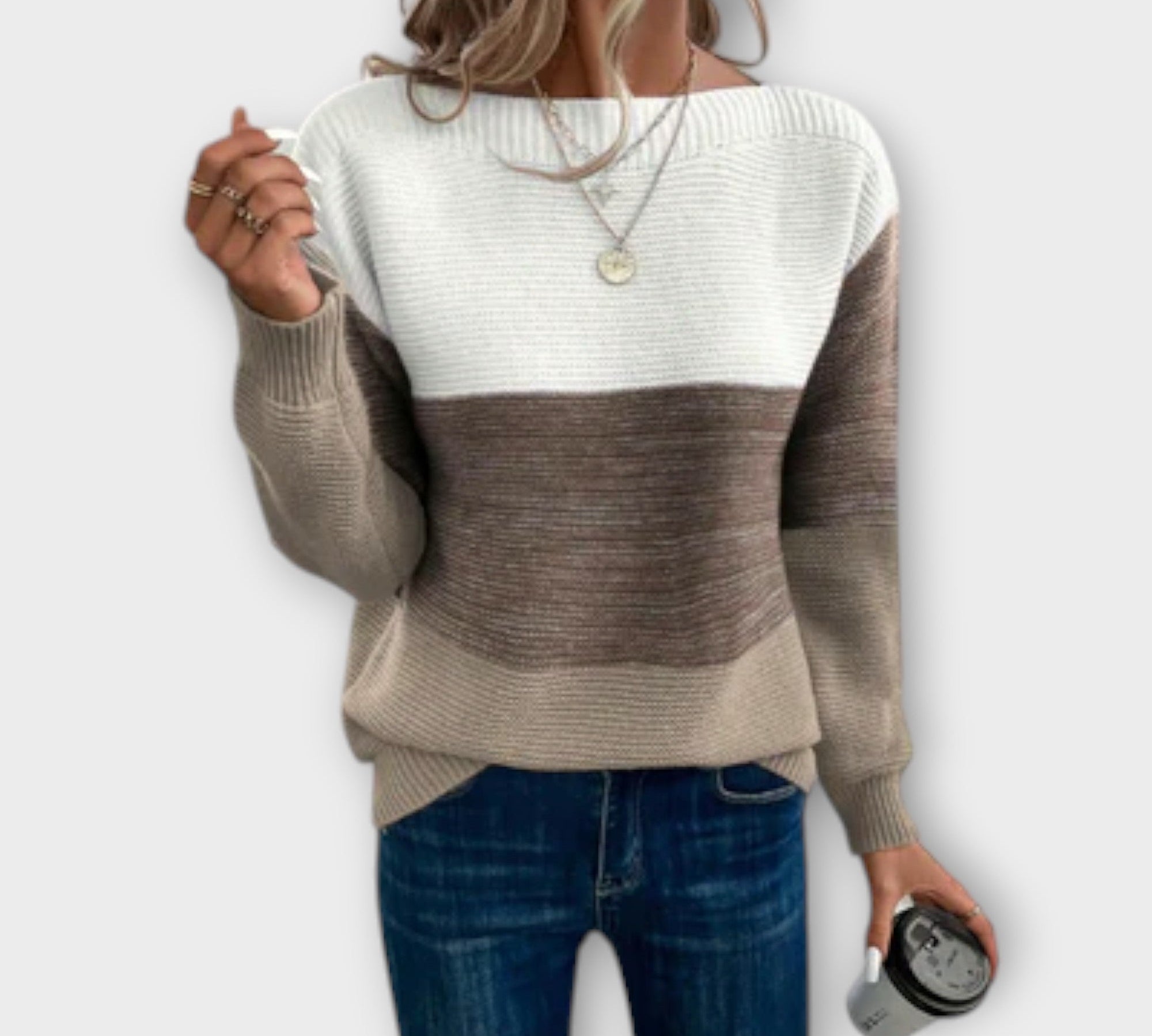 Clara - Elegantni trobojnasti patchwork pulover