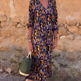 Nathalie – Robe col V imprimé rétro