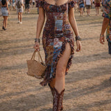 Midi haljina u cvjetnom saten boho-chic
