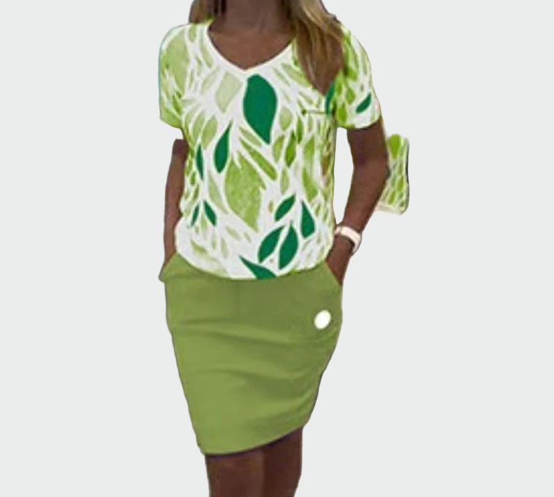 Set Top s Uzorkom i Elegantnom Suknjom