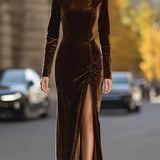 Scarlett - Velvet High Slit Maksi haljina