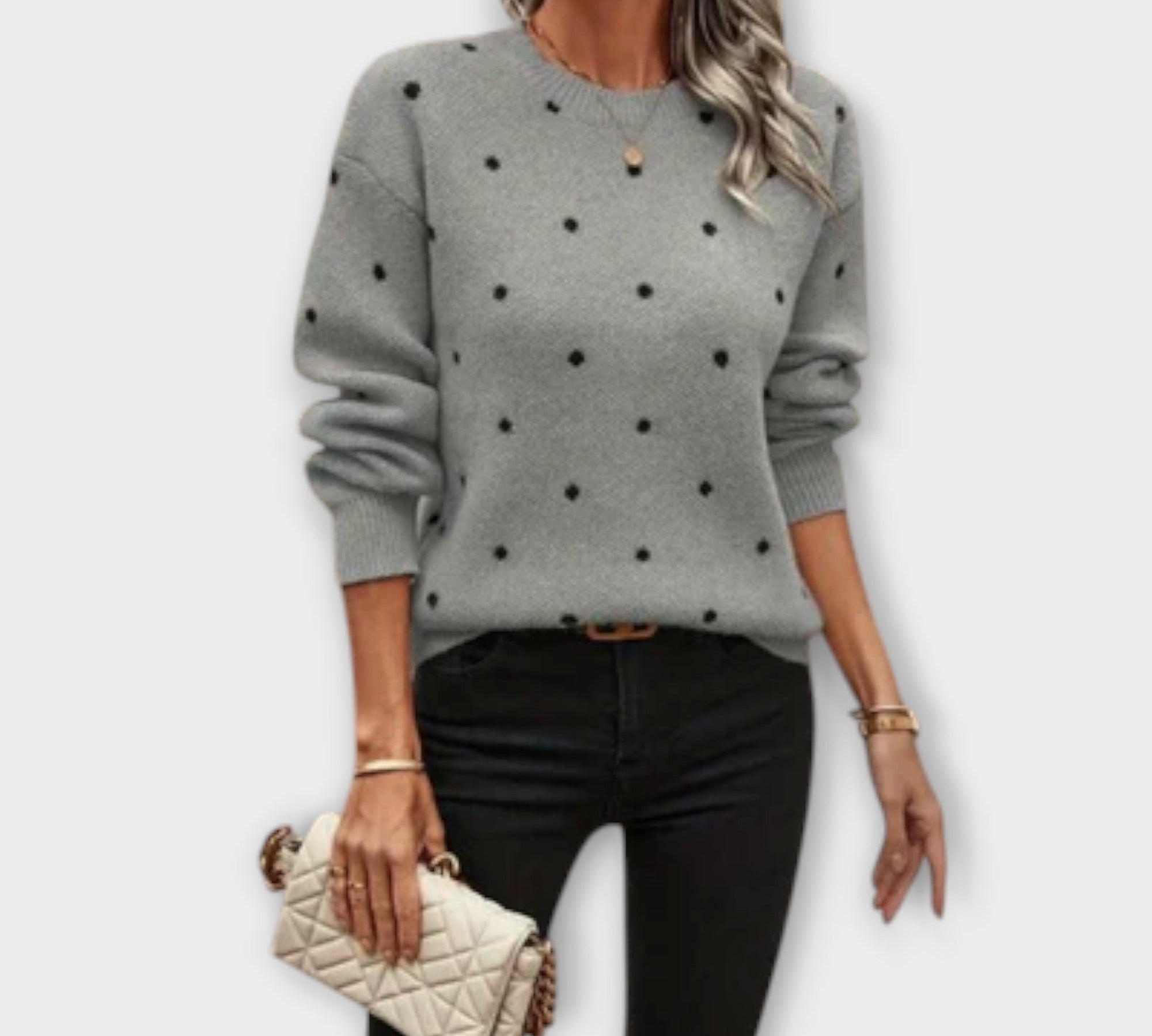 Ava – opušteni dugi rukav pleteni pulover s točkicama