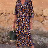 Nathalie – Robe col V imprimé rétro