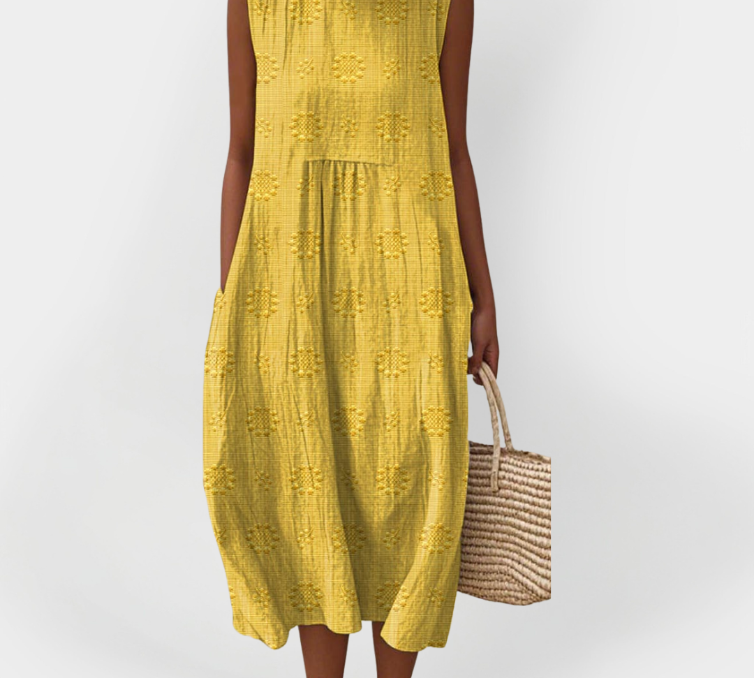 Elegantno pamučno brezrukavo haljina s džepovima