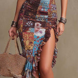 Midi haljina u cvjetnom saten boho-chic