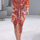 Eva | Sun Escape Jedinstvena Print Dolman Midi Haljina