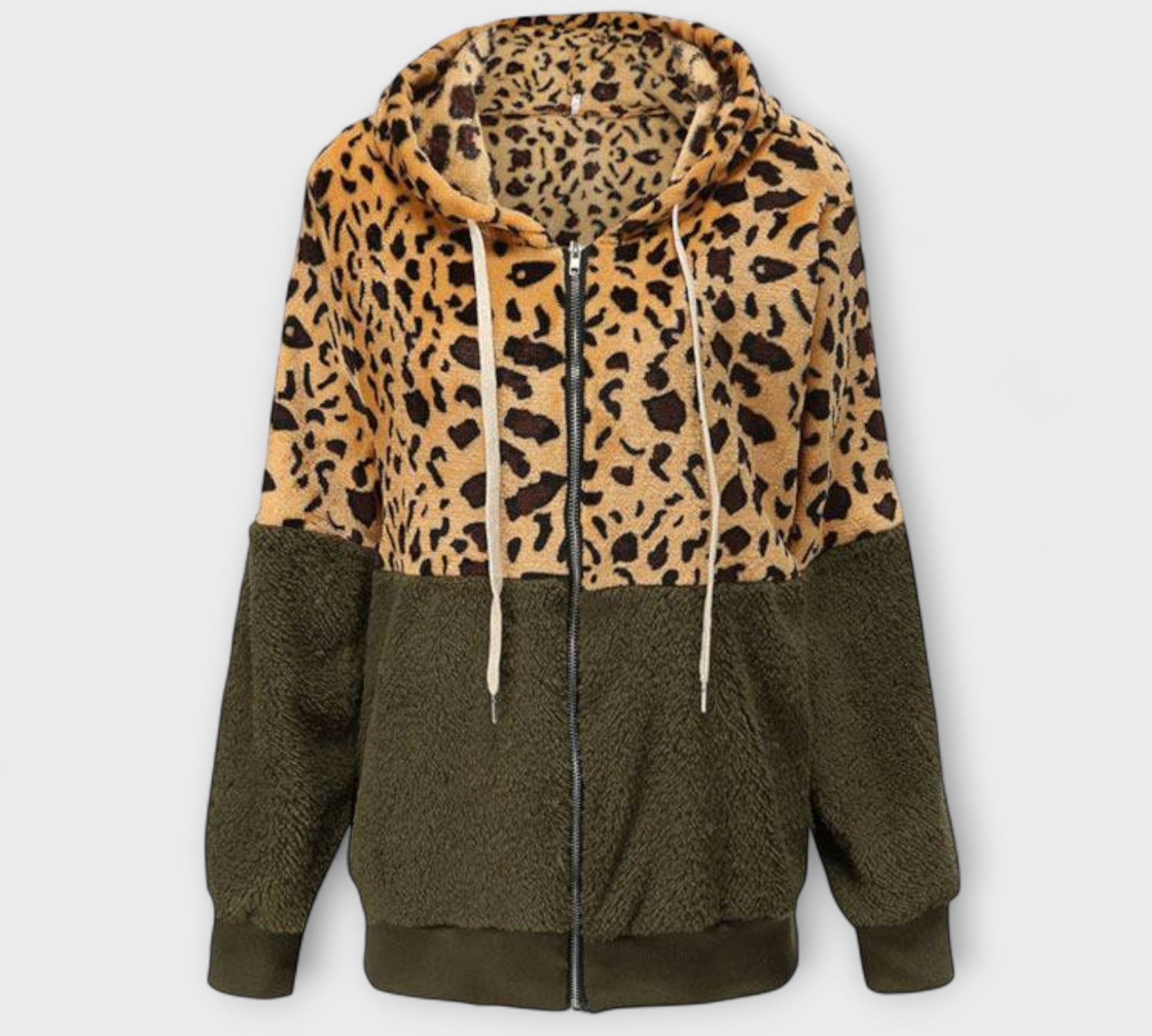 Lea - Flis dukserica s kapuljačom u leopard uzorku