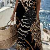 Wren™ | Ženska maksi haljina bez rukava s leopard patchwork printom