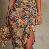 Aura™ | Boho Cvjetna Midi Haljina s Naborima