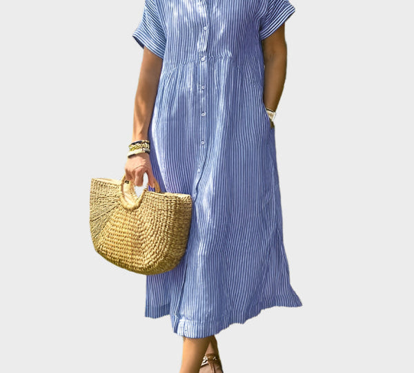 Prugasto košulja haljina s ukrasnim krilcima, gumbima i funkcionalnim džepovima