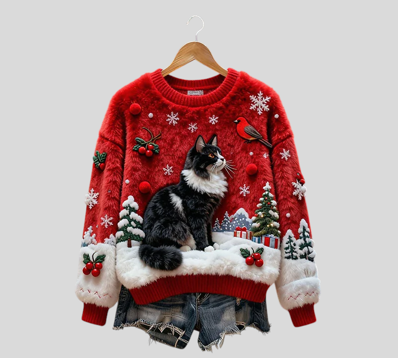 Charlot – Luksuzna Cozy Božićna Majica S Mačkom