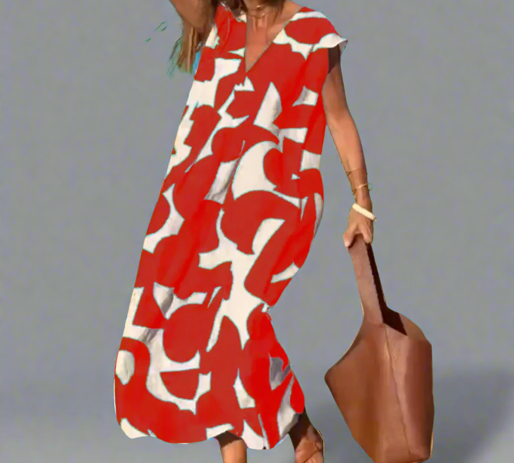 V haljina s otiskom od tkanine