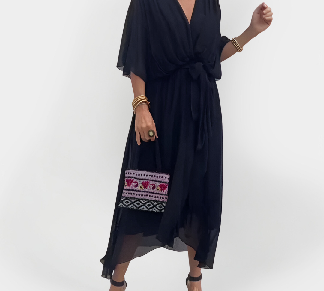 Svilena haljina s V-izrezom