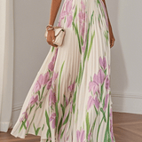 Marie | Bijela plisirana cvjetna chiffon maxi haljina