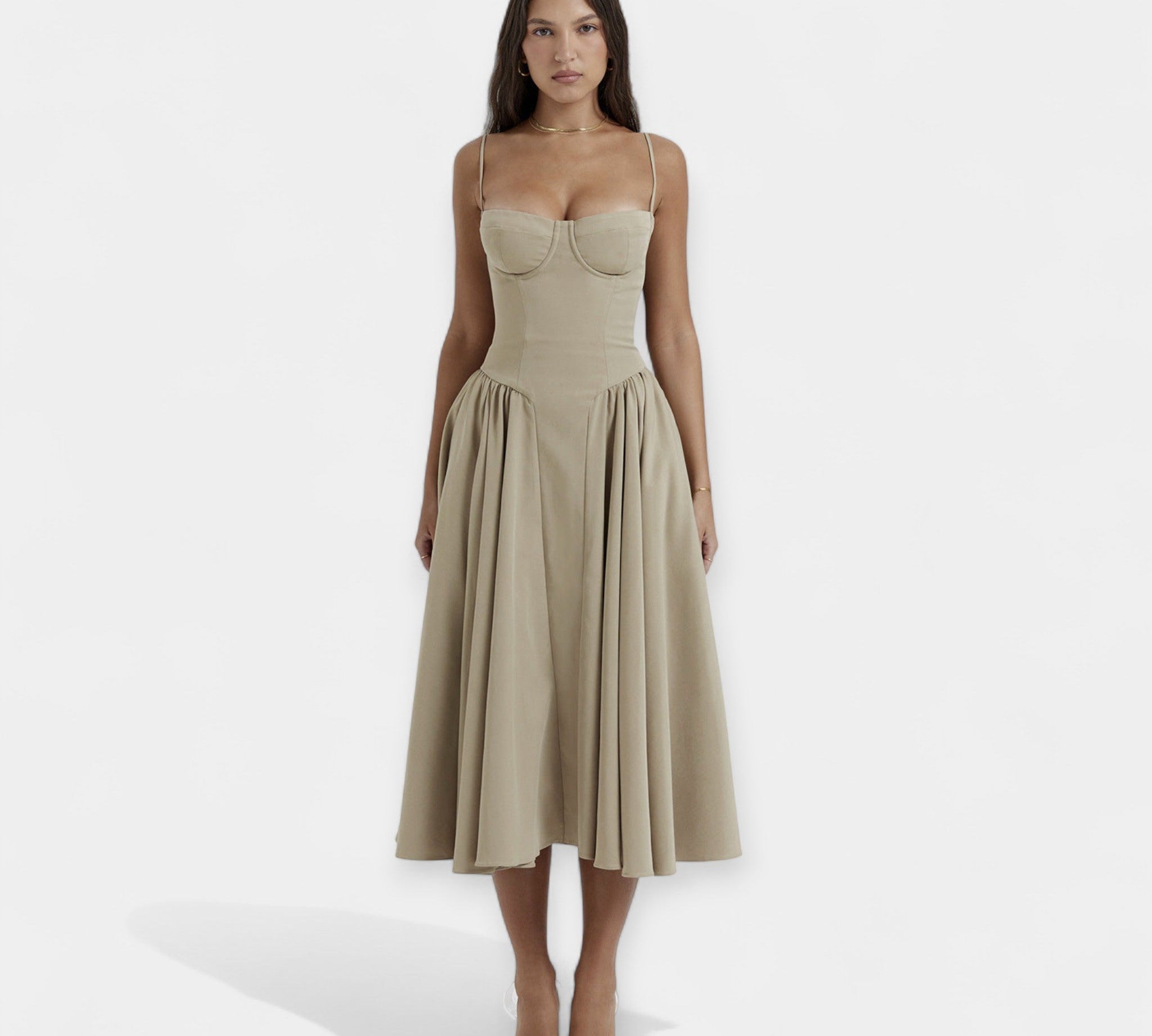 Retro midi haljina s tanka naramenica