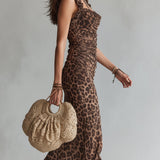 Midi haljina s retro leopard uzorkom i rubom inspiriranim gljivama