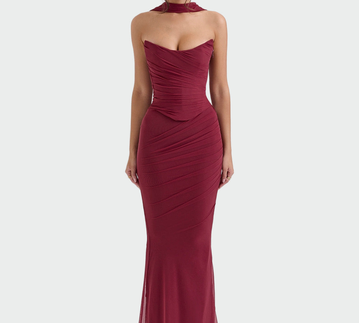 Lora | Duga drapirana haljina s ogrlicom-korsažom