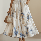 Chloe | Bijela cvjetna chiffon midi haljina s V-izrezom i nabranim detaljima