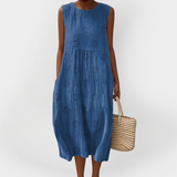 Elegantno pamučno brezrukavo haljina s džepovima